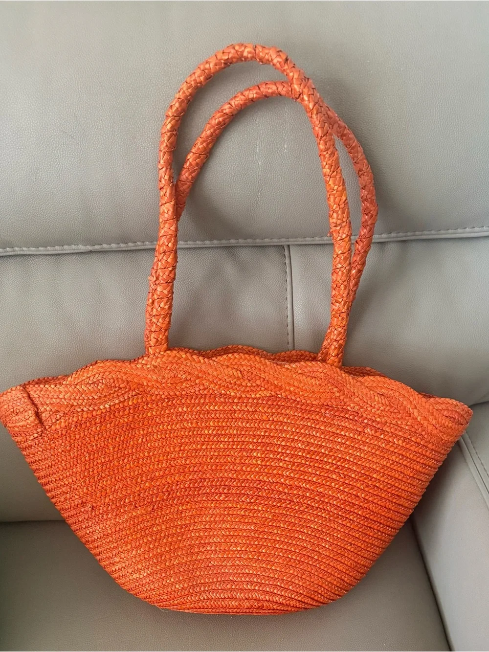 2-day sale $25 Vibrant Orange Woven Straw Maxi Tote Bag Braided Shoulder Handles
